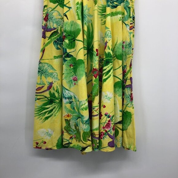 Handmade Yellow Tropical Floral Patterned Sleeveless Mini Dress size ~M - Picture 11 of 15